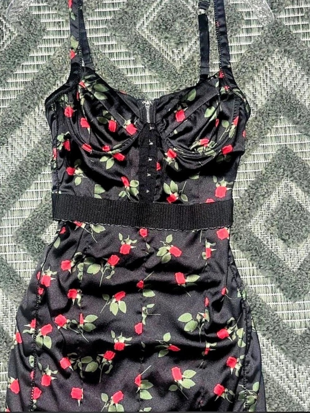 Floral Mini Dress in Black & Red Like New